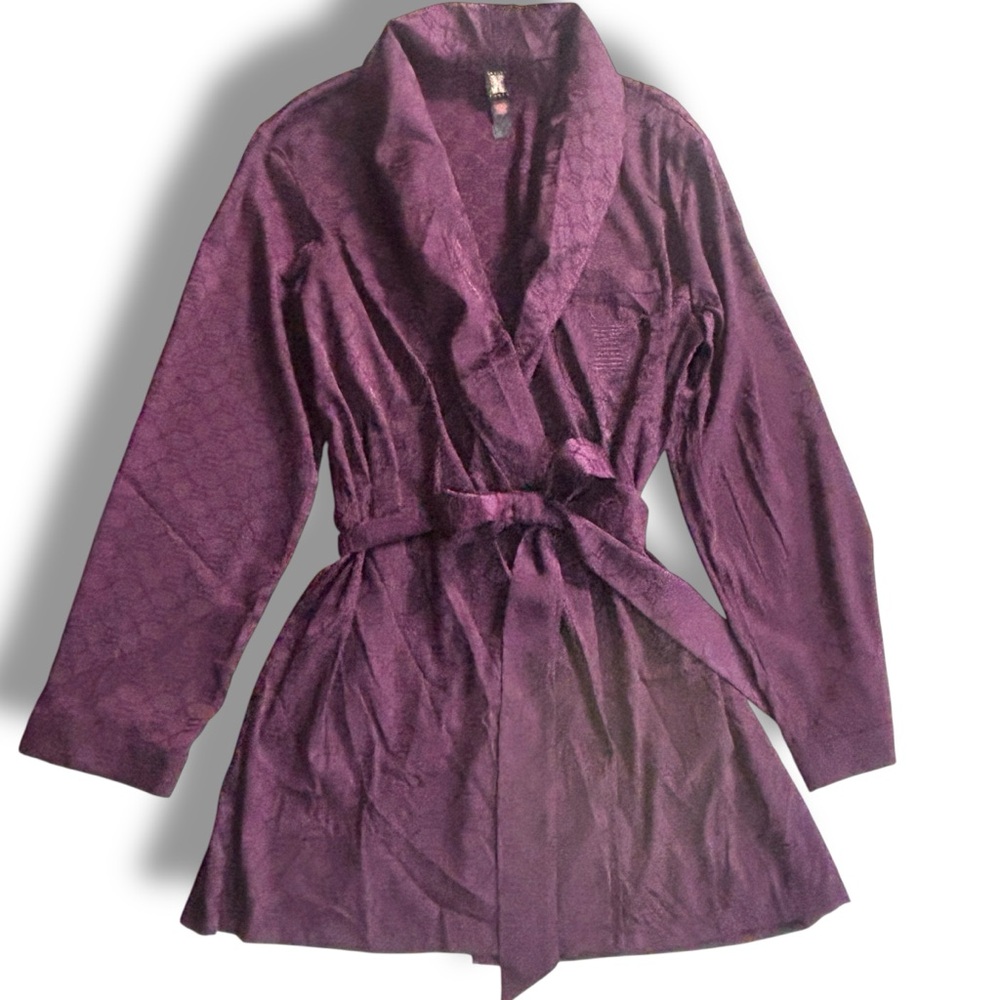 Savage X Fenty Satin Jacquard Monogram Wrap Robe Deep Purple Small